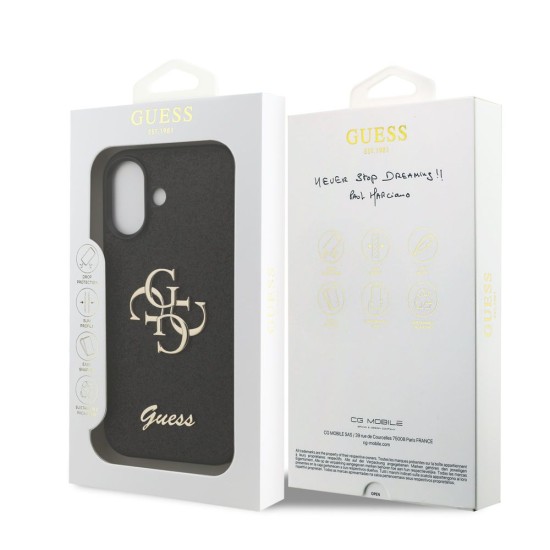 Husa Guess PU Fixed Glitter 4G Metal Logo pentru iPhone 17, Neagra (Bakr, GUHCP17SHG4SGK) by www.silkase.ro