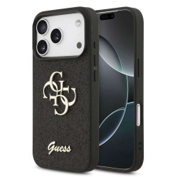 Husa Guess PU Fixed Glitter 4G Metal Logo pentru iPhone 17 Pro, Neagra