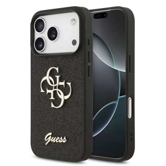 Husa Guess PU Fixed Glitter 4G Metal Logo pentru iPhone 17 Pro, Neagra (Bakr, GUHCP17LHG4SGK) by www.silkase.ro