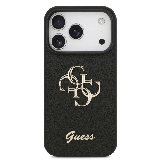 Husa Guess PU Fixed Glitter 4G Metal Logo pentru iPhone 17 Pro, Neagra (Bakr, GUHCP17LHG4SGK) by www.silkase.ro