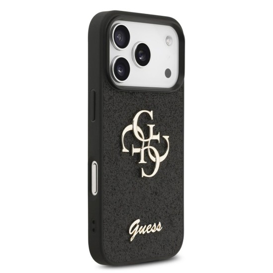 Husa Guess PU Fixed Glitter 4G Metal Logo pentru iPhone 17 Pro, Neagra (Bakr, GUHCP17LHG4SGK) by www.silkase.ro