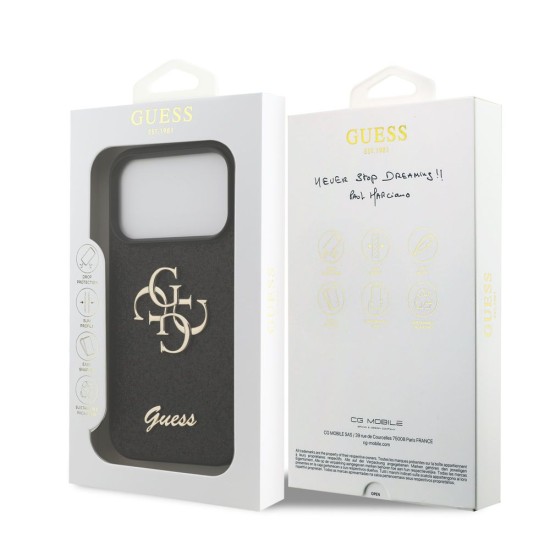 Husa Guess PU Fixed Glitter 4G Metal Logo pentru iPhone 17 Pro, Neagra (Bakr, GUHCP17LHG4SGK) by www.silkase.ro