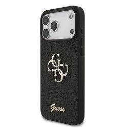 Husa Guess PU Fixed Glitter 4G Metal Logo pentru iPhone 17 Pro Max/18 Pro Max, Neagra