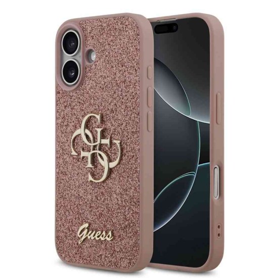 Husa Guess PU Fixed Glitter 4G Metal Logo pentru iPhone 17, Roz (Bakr, GUHCP17SHG4SGP) by www.silkase.ro