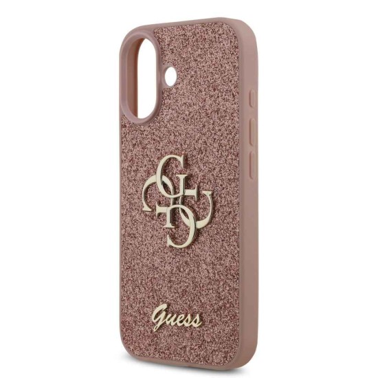 Husa Guess PU Fixed Glitter 4G Metal Logo pentru iPhone 17, Roz (Bakr, GUHCP17SHG4SGP) by www.silkase.ro