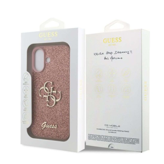 Husa Guess PU Fixed Glitter 4G Metal Logo pentru iPhone 17, Roz (Bakr, GUHCP17SHG4SGP) by www.silkase.ro