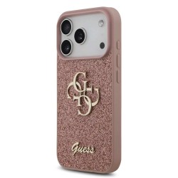 Husa Guess PU Fixed Glitter 4G Metal Logo pentru iPhone 17 Pro, Roz