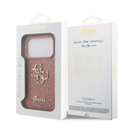 Husa Guess PU Fixed Glitter 4G Metal Logo pentru iPhone 17 Pro, Roz (Bakr, GUHCP17LHG4SGP) by www.silkase.ro