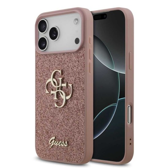 Husa Guess PU Fixed Glitter 4G Metal Logo pentru iPhone 17 Pro Max, Roz (Bakr, GUHCP17XHG4SGP) by www.silkase.ro