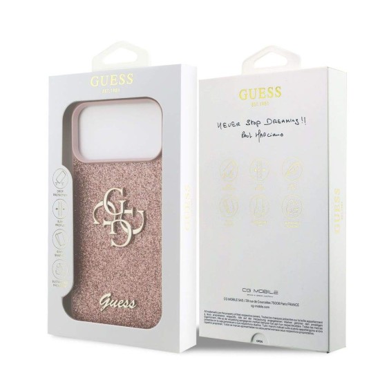 Husa Guess PU Fixed Glitter 4G Metal Logo pentru iPhone 17 Pro Max, Roz (Bakr, GUHCP17XHG4SGP) by www.silkase.ro