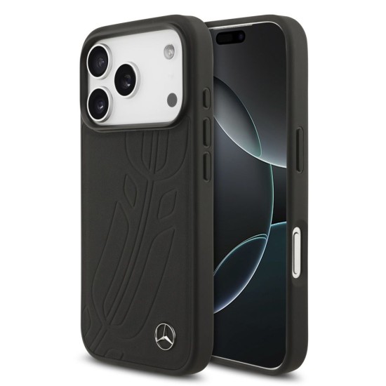 Husa Mercedes Large Leather Lauer Leaves MagSafe pentru iPhone 17 Pro, Neagra (Bakr, MEHMP17L25ROOLK) by www.silkase.ro
