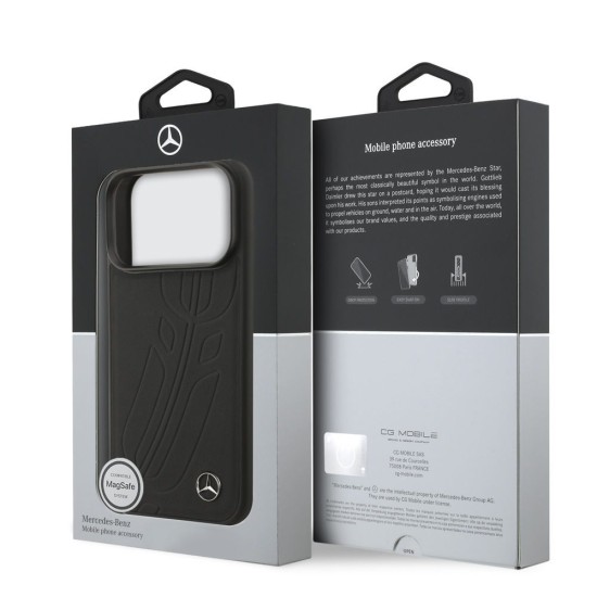 Husa Mercedes Large Leather Lauer Leaves MagSafe pentru iPhone 17 Pro, Neagra (Bakr, MEHMP17L25ROOLK) by www.silkase.ro