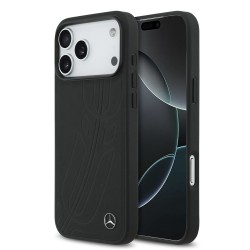 Husa Mercedes Large Leather Lauer Leaves MagSafe pentru iPhone 17 Pro Max, Neagra