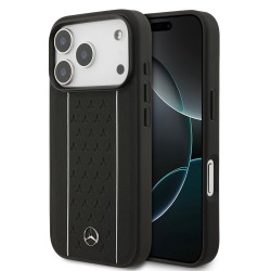Husa Mercedes Leather Star Pattern and Stripes MagSafe pentru iPhone 17 Pro, Negru/Alb