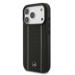 Husa Mercedes Leather Star Pattern and Stripes MagSafe pentru iPhone 17 Pro, Negru/Alb Husa Mercedes Leather Star Pattern and Stripes MagSafe pentru iPhone 17 Pro, Negru/Alb