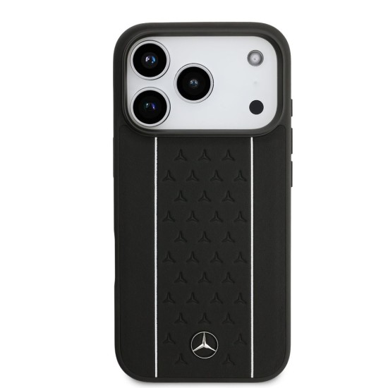 Husa Mercedes Leather Star Pattern and Stripes MagSafe pentru iPhone 17 Pro, Negru/Alb (Bakr, MEHMP17L25RPSLKH) by www.silkase.ro