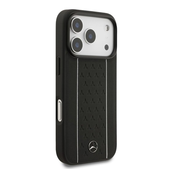 Husa Mercedes Leather Star Pattern and Stripes MagSafe pentru iPhone 17 Pro, Negru/Alb (Bakr, MEHMP17L25RPSLKH) by www.silkase.ro