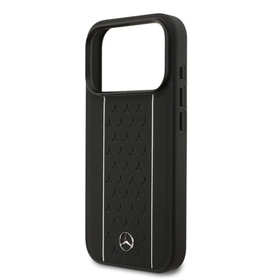 Husa Mercedes Leather Star Pattern and Stripes MagSafe pentru iPhone 17 Pro, Negru/Alb (Bakr, MEHMP17L25RPSLKH) by www.silkase.ro