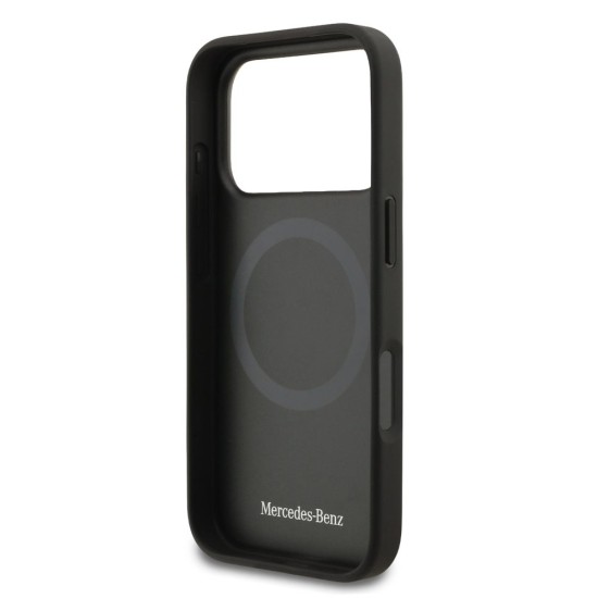 Husa Mercedes Leather Star Pattern and Stripes MagSafe pentru iPhone 17 Pro, Negru/Alb (Bakr, MEHMP17L25RPSLKH) by www.silkase.ro