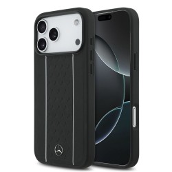 Husa Mercedes Leather Star Pattern and Stripes MagSafe pentru iPhone 17 Pro Max, Negru/Alb