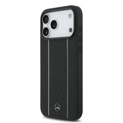Husa Mercedes Leather Star Pattern and Stripes MagSafe pentru iPhone 17 Pro Max, Negru/Alb Husa Mercedes Leather Star Pattern and Stripes MagSafe pentru iPhone 17 Pro Max, Negru/Alb