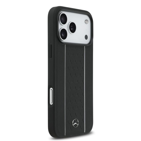 Husa Mercedes Leather Star Pattern and Stripes MagSafe pentru iPhone 17 Pro Max, Negru/Alb (Bakr, MEHMP17X25RPSLKH) by www.silkase.ro