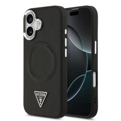 Husa Guess PU Leather Triangle Logo MagSafe pentru iPhone 17, Neagra