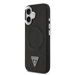 Husa Guess PU Leather Triangle Logo MagSafe pentru iPhone 17, Neagra