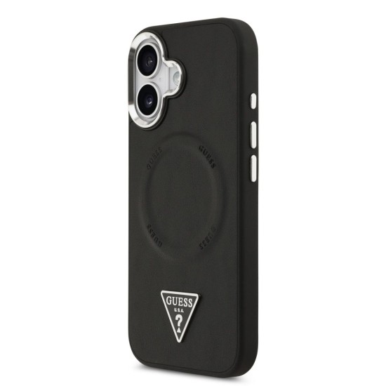 Husa Guess PU Leather Triangle Logo MagSafe pentru iPhone 17, Neagra (Bakr, GUHMP17SPSDTSCMK) by www.silkase.ro