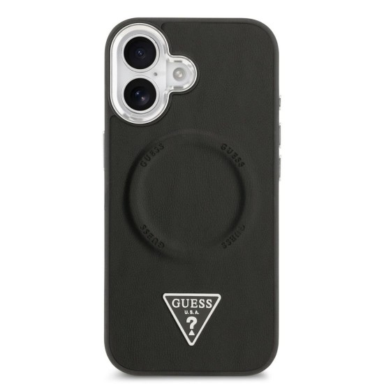 Husa Guess PU Leather Triangle Logo MagSafe pentru iPhone 17, Neagra (Bakr, GUHMP17SPSDTSCMK) by www.silkase.ro