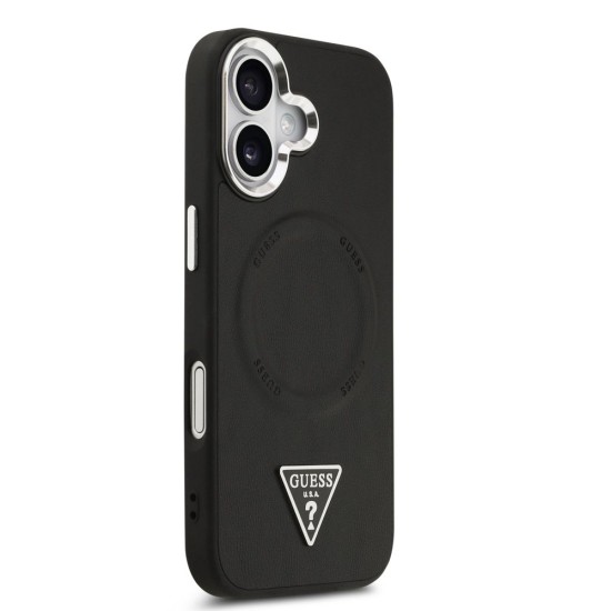 Husa Guess PU Leather Triangle Logo MagSafe pentru iPhone 17, Neagra (Bakr, GUHMP17SPSDTSCMK) by www.silkase.ro