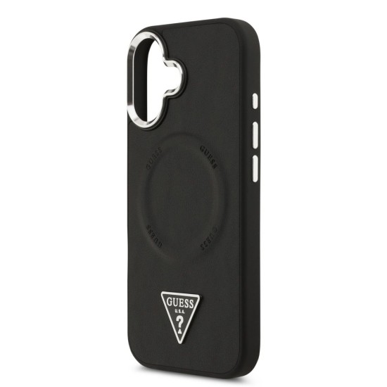 Husa Guess PU Leather Triangle Logo MagSafe pentru iPhone 17, Neagra (Bakr, GUHMP17SPSDTSCMK) by www.silkase.ro