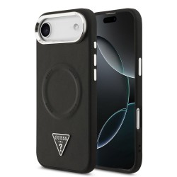 Husa Guess PU Leather Triangle Logo MagSafe pentru iPhone Air, Neagra