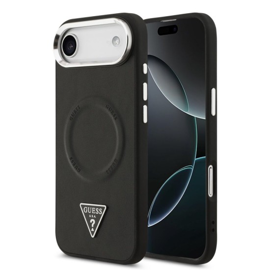 Husa Guess PU Leather Triangle Logo MagSafe pentru iPhone Air, Neagra (Bakr, GUHMP17MPSDTSCMK) by www.silkase.ro