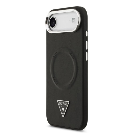 Husa Guess PU Leather Triangle Logo MagSafe pentru iPhone Air, Neagra (Bakr, GUHMP17MPSDTSCMK) by www.silkase.ro