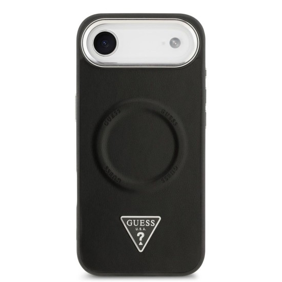 Husa Guess PU Leather Triangle Logo MagSafe pentru iPhone Air, Neagra (Bakr, GUHMP17MPSDTSCMK) by www.silkase.ro