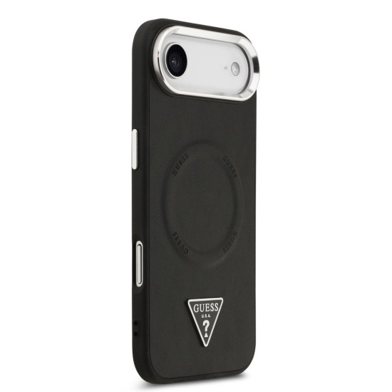 Husa Guess PU Leather Triangle Logo MagSafe pentru iPhone Air, Neagra (Bakr, GUHMP17MPSDTSCMK) by www.silkase.ro