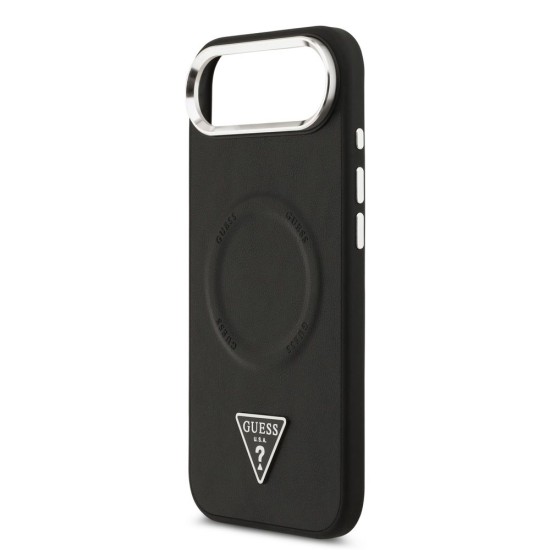 Husa Guess PU Leather Triangle Logo MagSafe pentru iPhone Air, Neagra (Bakr, GUHMP17MPSDTSCMK) by www.silkase.ro