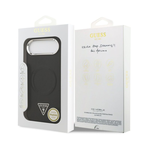 Husa Guess PU Leather Triangle Logo MagSafe pentru iPhone Air, Neagra (Bakr, GUHMP17MPSDTSCMK) by www.silkase.ro