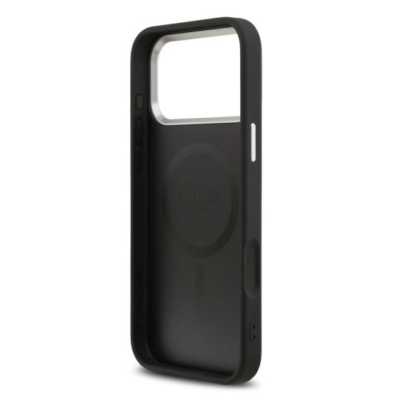 Husa Guess PU Leather Triangle Logo MagSafe pentru iPhone 17 Pro, Neagra (Bakr, GUHMP17LPSDTSCMK) by www.silkase.ro