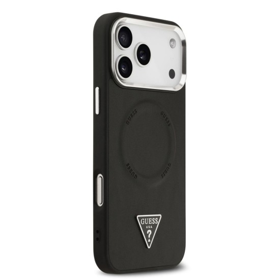 Husa Guess PU Leather Triangle Logo MagSafe pentru iPhone 17 Pro Max, Neagra (Bakr, GUHMP17XPSDTSCMK) by www.silkase.ro