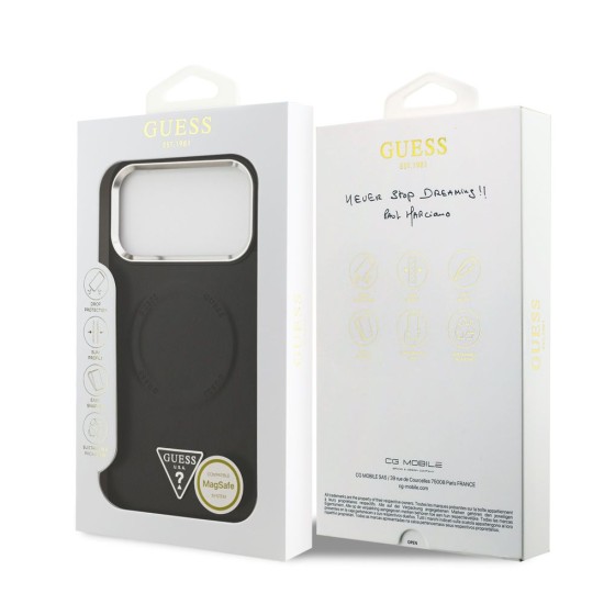 Husa Guess PU Leather Triangle Logo MagSafe pentru iPhone 17 Pro Max, Neagra (Bakr, GUHMP17XPSDTSCMK) by www.silkase.ro