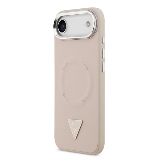 Husa Guess PU Leather Triangle Logo MagSafe pentru iPhone Air, Roz (Bakr, GUHMP17MPSDTSCMP) by www.silkase.ro