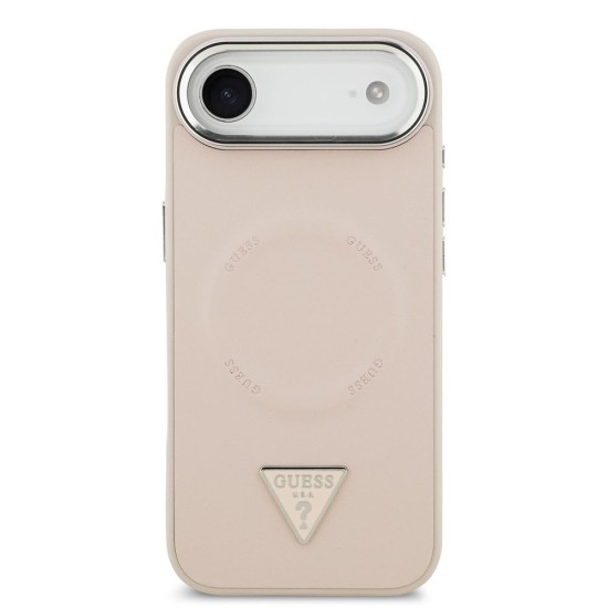 Husa Guess PU Leather Triangle Logo MagSafe pentru iPhone Air, Roz (Bakr, GUHMP17MPSDTSCMP) by www.silkase.ro