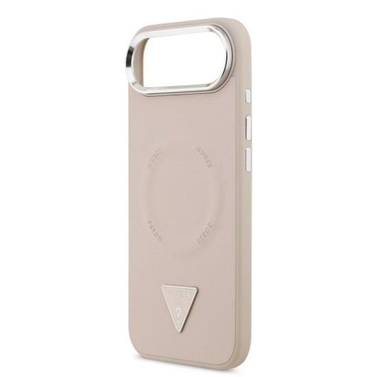 Husa Guess PU Leather Triangle Logo MagSafe pentru iPhone Air, Roz (Bakr, GUHMP17MPSDTSCMP) by www.silkase.ro