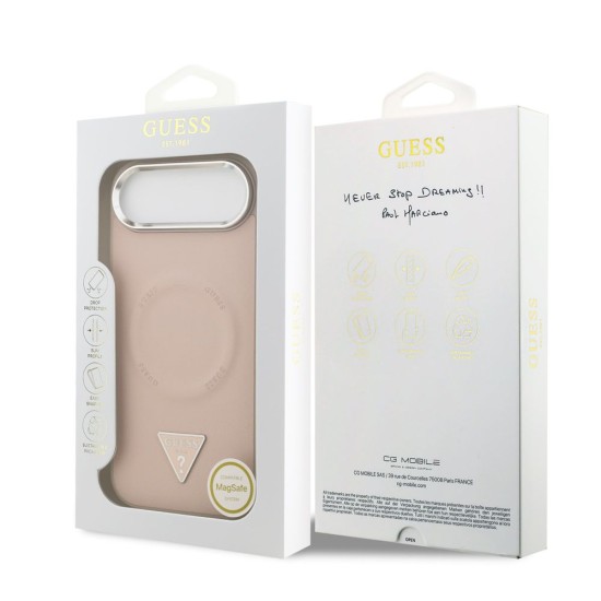 Husa Guess PU Leather Triangle Logo MagSafe pentru iPhone Air, Roz (Bakr, GUHMP17MPSDTSCMP) by www.silkase.ro