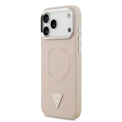 Husa Guess PU Leather Triangle Logo MagSafe pentru iPhone 17 Pro, Roz