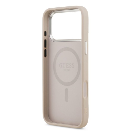 Husa Guess PU Leather Triangle Logo MagSafe pentru iPhone 17 Pro, Roz (Bakr, GUHMP17LPSDTSCMP) by www.silkase.ro