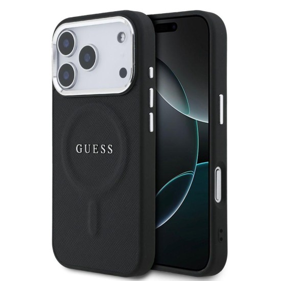 Husa Guess PU Saffiano MagSafe pentru iPhone 17 Pro, Neagra (Bakr, GUHMP17LPSAREGSK) by www.silkase.ro