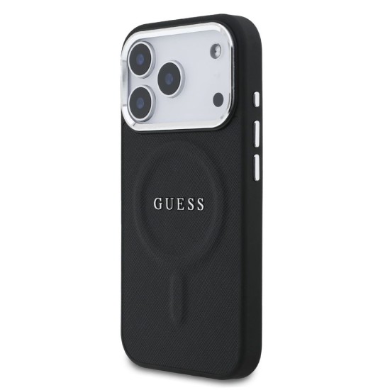 Husa Guess PU Saffiano MagSafe pentru iPhone 17 Pro, Neagra (Bakr, GUHMP17LPSAREGSK) by www.silkase.ro
